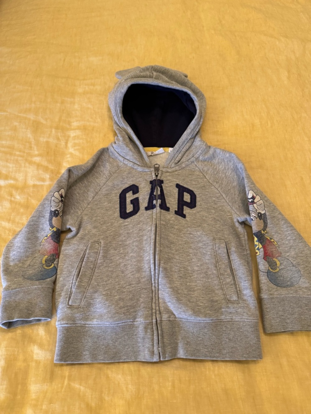 GAP Kids Mickey Mouse Gray Hooded Zip Sweatshirt with Navy Logo